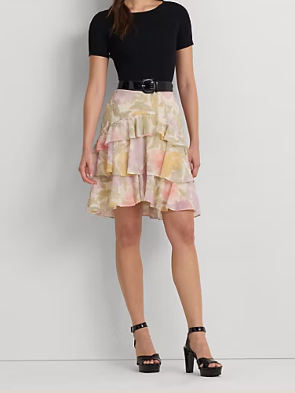 Floral Crinkle Georgette Tiered Skirt
